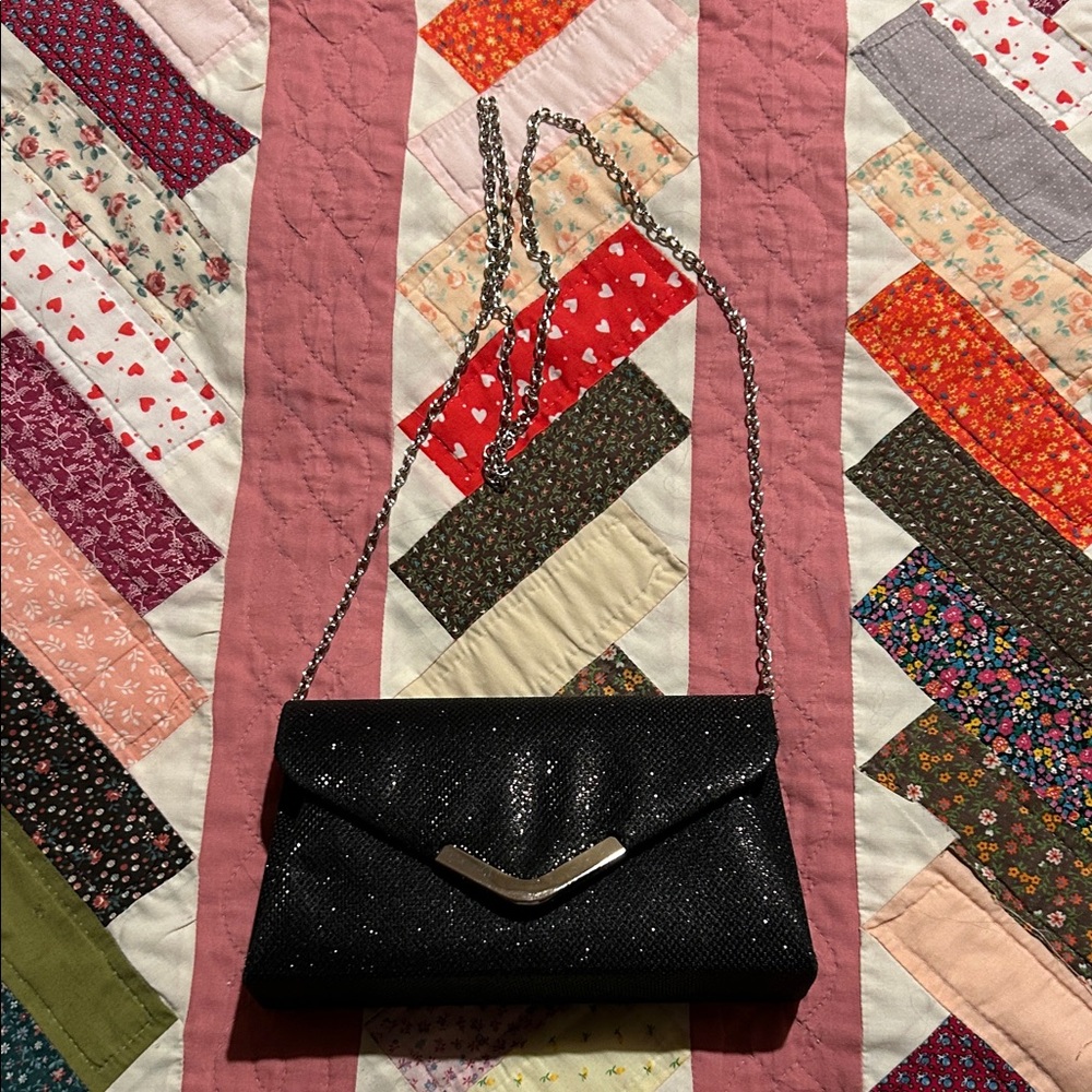 Blush Black Sparkle Clutch with Silver Chain